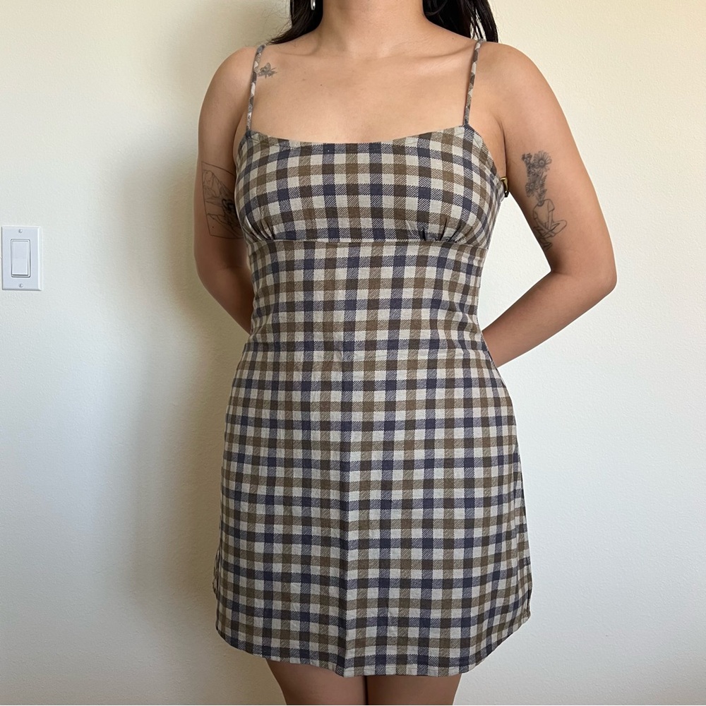 Motel Valy Mini Dress in 40s Check Tan